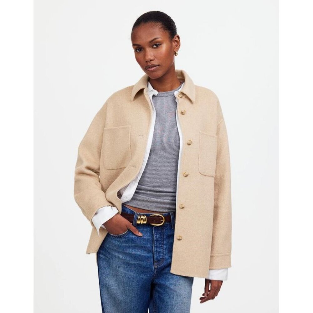 MADEWELL Women's Double-Faced Long Shirt-Jacket Size XS In Maple Oatmeal…